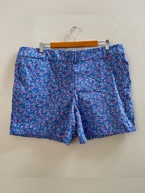 Loft Blue Raspberry Print Mid Rise 6” inseam Chino Shorts Women’s Size 16 NWT